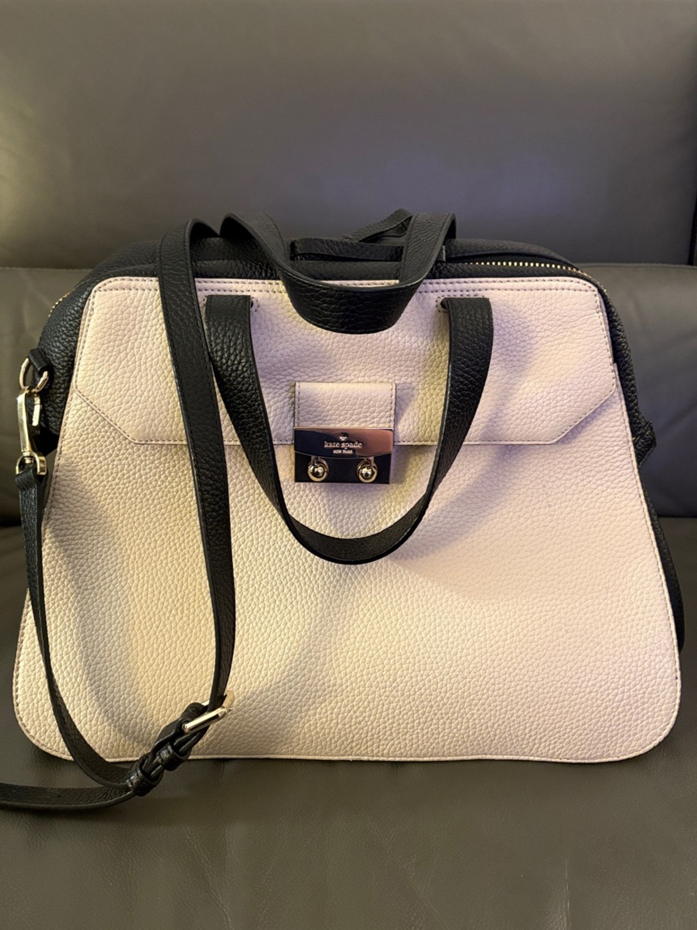 kate spade Two-Tone Cream and Black Satchel with Top Handles and Shoulder Strap